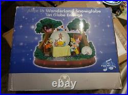 NIB Disney Alice In Wonderland Snow Globe Musical Mad Hatter's Tea Party Rare