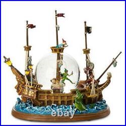 New Disney Peter Pan Captain Hook Pirate Ship Snow Globe With A Music Box