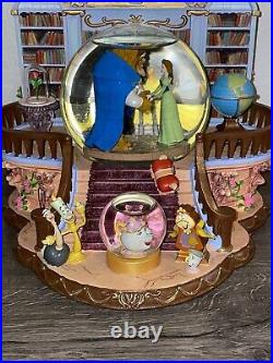 RARE Beauty and the Beast Library Double Snow Globe And Music Box