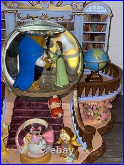 RARE Beauty and the Beast Library Double Snow Globe And Music Box