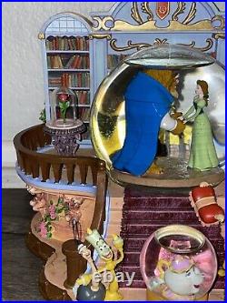 RARE Beauty and the Beast Library Double Snow Globe And Music Box