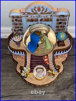 RARE Beauty and the Beast Library Double Snow Globe And Music Box