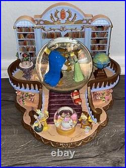 RARE Beauty and the Beast Library Double Snow Globe And Music Box