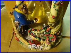 RARE DISNEY Beauty and the Beast Hourglass Snow Globe Musical & Lights
