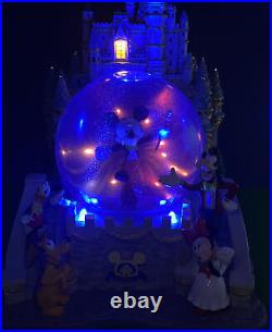 RARE Disney Cinderella Castle Snow Globe Mickey & Friends Fiber Optic & Music