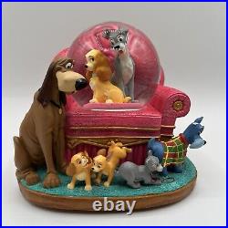 RARE Disney Lady and The Tramp Musical Snow Globe with Puppies And Sofa Works