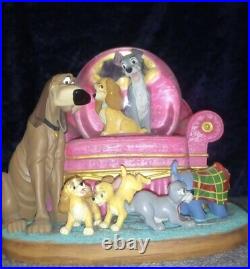 RARE Disney Lady and the Tramp Musical Snow Globe with puppies & sofa