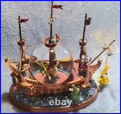 RARE Disney Peter Pan musical Snow Globe You Can Fly! Pirate Ship Captain Hook