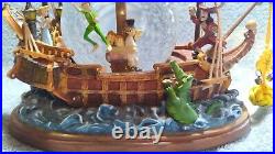 RARE Disney Peter Pan musical Snow Globe You Can Fly! Pirate Ship Captain Hook