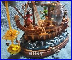 RARE Disney Peter Pan musical Snow Globe You Can Fly! Pirate Ship Captain Hook