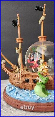 RARE Disney Peter Pan musical Snow Globe You Can Fly! Pirate Ship Captain Hook