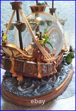 RARE Disney Peter Pan musical Snow Globe You Can Fly! Pirate Ship Captain Hook