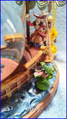 RARE Disney Peter Pan musical Snow Globe You Can Fly! Pirate Ship Captain Hook