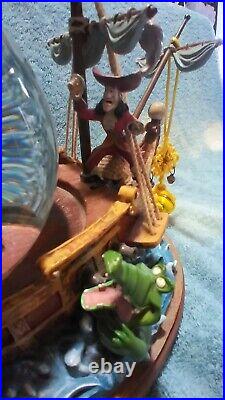 RARE Disney Peter Pan musical Snow Globe You Can Fly! Pirate Ship Captain Hook