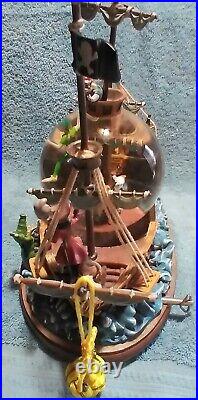 RARE Disney Peter Pan musical Snow Globe You Can Fly! Pirate Ship Captain Hook