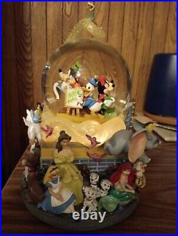 RARE Disney ROTATING LIGHT Musical Snow Globe MICKEY ALADDIN LITTLE MERMAID