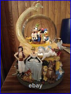 RARE Disney ROTATING LIGHT Musical Snow Globe MICKEY ALADDIN LITTLE MERMAID