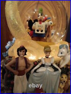 RARE Disney ROTATING LIGHT Musical Snow Globe MICKEY ALADDIN LITTLE MERMAID