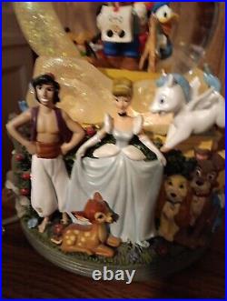 RARE Disney ROTATING LIGHT Musical Snow Globe MICKEY ALADDIN LITTLE MERMAID