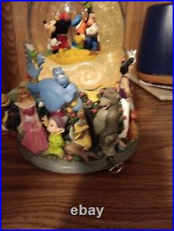 RARE Disney ROTATING LIGHT Musical Snow Globe MICKEY ALADDIN LITTLE MERMAID