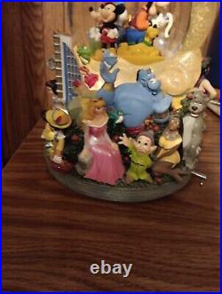 RARE Disney ROTATING LIGHT Musical Snow Globe MICKEY ALADDIN LITTLE MERMAID