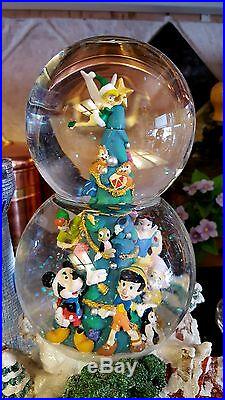 RARE Musical Disney DOUBLE SNOW WATER GLOBE Tinkerbell Rotates on Top of TREE