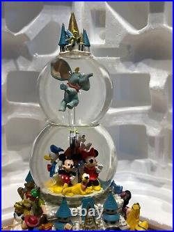 RARE Vtg Walt Disney World Double Snow Globe Musical Character Gathering Parade