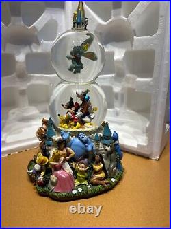 RARE Vtg Walt Disney World Double Snow Globe Musical Character Gathering Parade