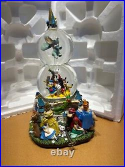 RARE Vtg Walt Disney World Double Snow Globe Musical Character Gathering Parade