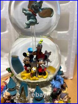 RARE Vtg Walt Disney World Double Snow Globe Musical Character Gathering Parade