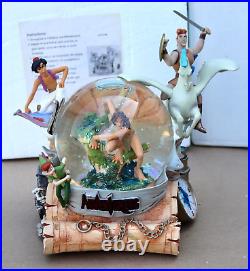 Rare Disney Adventures Aladdin Hercules Tarzan Musical Snow Globe 8.5 with Box