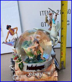 Rare Disney Adventures Aladdin Hercules Tarzan Musical Snow Globe 8.5 with Box