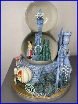 Rare Disney Cinderella Double Snow Globe Wedding Castle Music Mint Condition