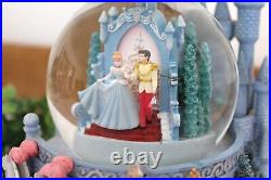 Rare Disney Double 2 Tier Musical Snow Globe Cinderella Prince and Castle /D008