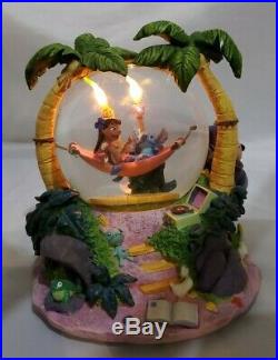 Rare Disney Lilo and Stitch Snow Globe Musical Aloha Oe 8 tall Torches Work