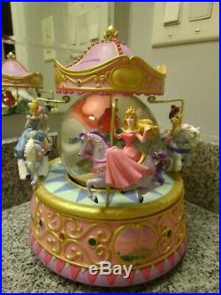 Rare Disney Multi Princess Carousel Musical Snow Globe In Box Ariel Cinderella