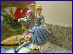 Rare Disney Multi Princess Carousel Musical Snow Globe In Box Ariel Cinderella