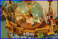 Rare Disney Peter Pan on Pirate Ship Musical Snow Globe Light Up You Can Fly