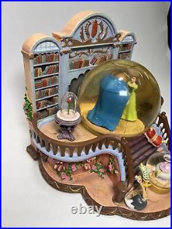 Rare Disney Store Beauty And The Beast Library Snow Globe Music Box