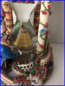 Rare Disney Store Beauty and the Beast Hourglass Musical Light Up Water Globe