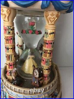 Rare Disney Store Beauty and the Beast Hourglass Musical Light Up Water Globe