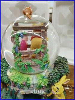 Retired Disney Winnie the Pooh Playing Poohsticks Musical Snow Globe -FreeShip