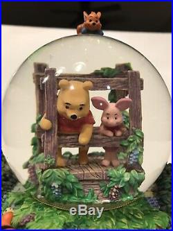 Retired Disney Winnie the Pooh Playing Poohsticks Musical Snow Globe With Tag