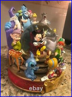 The Wonderful World Of Disney Group Musical Snow Globe Mickey Reads Genie Stitch