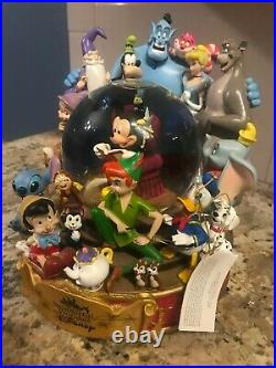 The Wonderful World Of Disney Group Musical Snow Globe Mickey Reads Genie Stitch