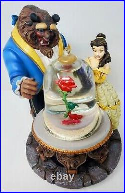 VTG Disney Beauty And The Beast Snow Globe Music Box Yellow Blue Rose BrownPICS