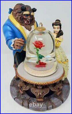 VTG Disney Beauty And The Beast Snow Globe Music Box Yellow Blue Rose BrownPICS