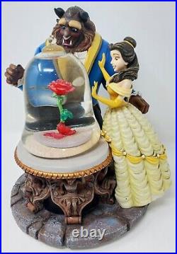 VTG Disney Beauty And The Beast Snow Globe Music Box Yellow Blue Rose BrownPICS