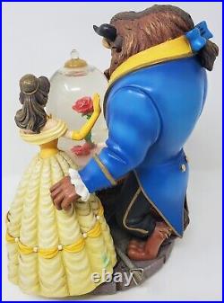 VTG Disney Beauty And The Beast Snow Globe Music Box Yellow Blue Rose BrownPICS