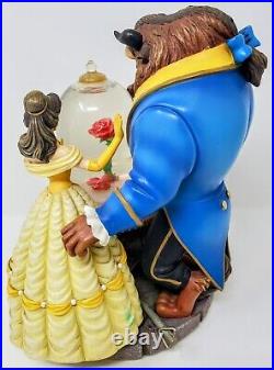 VTG Disney Beauty And The Beast Snow Globe Music Box Yellow Blue Rose BrownPICS